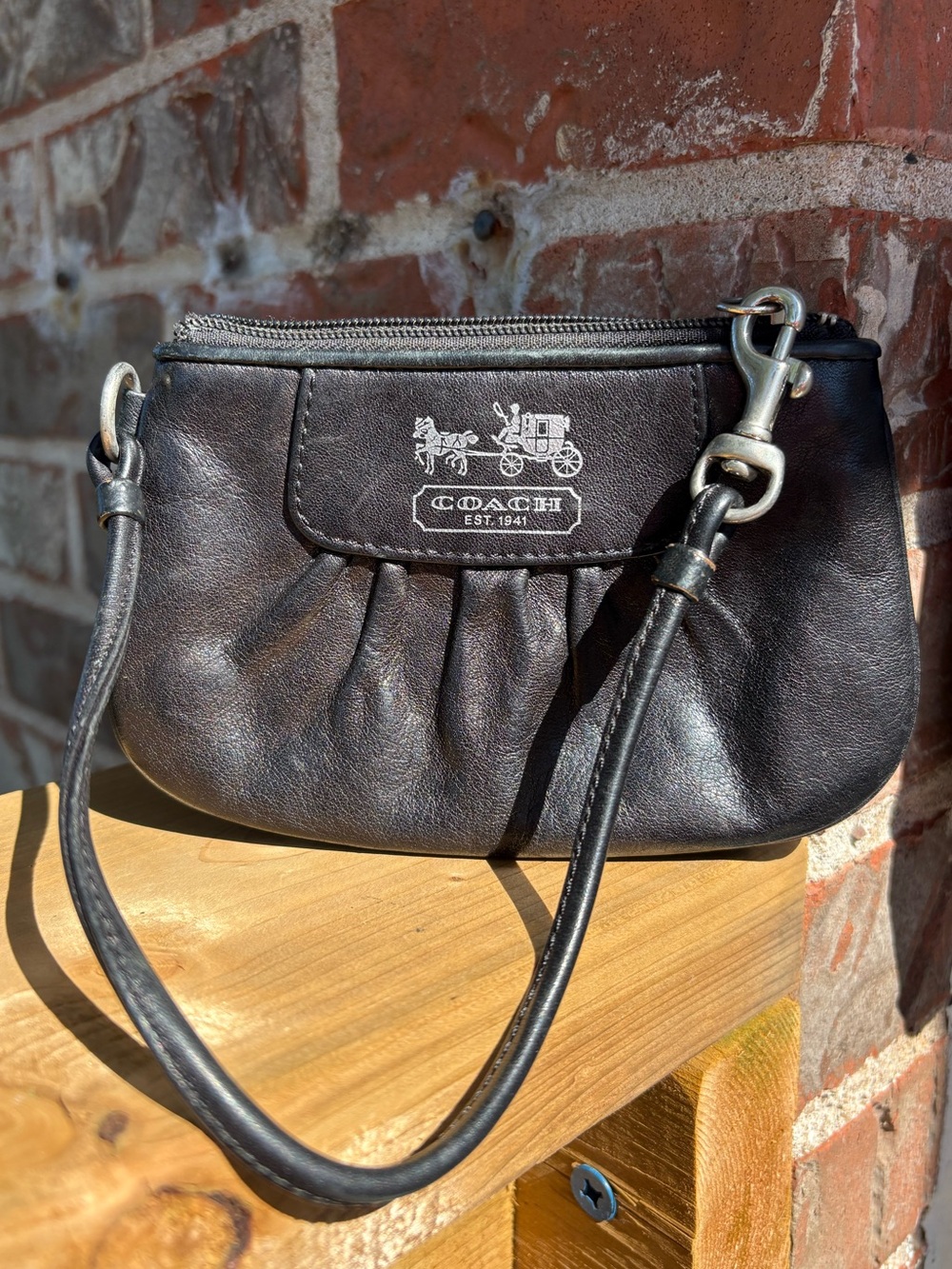 Coach wristlet black pleated leather